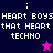 Pixelated text reads "i HEART BOYS that HEART techno" with a pink star on dark blue and a black star on bright pink, split into four quadrants.