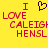 Yellow background with red pixelated text reading "I LOVE CALEIGH HENSL" and a black pixelated heart symbol above the text.