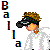 Pixelated static icon showing a character with brown hair wearing black VR goggles and a white lab coat, next to vertical colorful text spelling "Balla" on the left side.