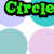 Green pixelated text 'Circle' and 'Dot Dot' overlaid on a pattern of multicolored circles in various sizes against white, pink, green, and orange backgrounds.