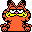 Six orange cartoon cats with yellow eyes and pink noses arranged in two of three, each with distinct facial expressions and poses