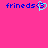 Pixelated blue text 'frineds' with a cyan heart symbol on pink background, next to identical static text.