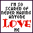 Six display identical text with varying 'LOVE' and 'HE' lettering, each bordered in red or black