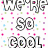 Pixelated text on a white background with multicolored square dots, arranged in two reading "WE'RE SO COOL OUR HALF" and "WE CELEBRATE BIRTH DAY"