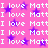 A static image with a bright pink background featuring repeated white text "I love Matt" and purple star shapes scattered throughout.