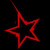 Red star outline with jagged edges on black background, no visible text or additional elements.