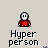 Pixel art character in red outfit performing various poses with white face and black outline on gray background, labeled 'Hyper person' beneath each frame.