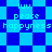 Pixelated blue and dark blue checkered background with repeated text 'luv', 'peace', 'happyness' in light blue pixel font.