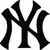 Black and white pixelated image featuring a large 'NY' logo, 'GO YANKEES' text, a baseball player figure in uniform with helmet, and a small 'B' symbol.