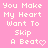 Pixelated text on pink background with heart and arrow symbols, showing animation changes in punctuation across repeated lines.
