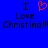 Blue background with black text reading "I Love Christina!!" and a red pixelated heart symbol replacing the word 'love' in both instances.
