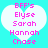 Two identical heart-shaped icons with white fill and cyan background, each containing pink pixelated text listing names.
