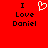 Red background with black text reading "I Love Daniel" and a white pixelated heart symbol above the word "Love".