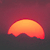 A pixelated half-circle gradient transitions from bright orange to deep red against a dark reddish-brown background with subtle pixel noise.