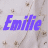 Two side-by-side static images of the name 'Emilie' in stylized cursive font against a light background with faint floral patterns.