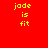 Red background with yellow text 'jade is fit' and blue horizontal bars shifting position across frames.