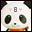 Pixelated cartoon panda face with large dark eyes, pink heart symbols, and a gray '8' on a white background.