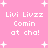 Pink background with white pixelated text and star shapes, displaying 'Livi Livzz Comin at cha!' repeated in four sections.
