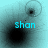 Four display a cyan background with black circular shapes and the text 'shan' in cyan, showing variations in shape and position