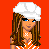 Pixel art contact sheet showing multiple frames of a character with long brown hair wearing an orange and white striped top, white pants, and a white cap against a solid red background with visible text elements.