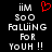 Pixelated text reads 'iim SoO FaLLiNG FoR YoUH !!' with a red heart symbol above the left side, displayed on black background.