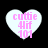 Four heart-shaped icons with pink text on white backgrounds against a black backdrop, each displaying 'cuttie 4it 101' in pixelated font.