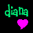 A 48x48 pixel animated buddy icon featuring green text "diaNa" and a pink heart on black background, with the left frame showing a solid heart and right frame showing an outlined heart.