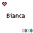 Pixel art icon with two heart symbols, text 'Bianca', and 'xoxo' below on white background.