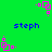 Green background with repeating pink square patterns and blue text reading 'steph' in four positions.