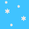 Static blue background with scattered white pixelated snowflakes of varying sizes.
