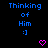 Blue text reading 'Thinking of Him :]' appears on a black background with animated pink heart and arrow symbols changing position across frames.