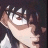 Anime character with dark hair and white clothing on left, black background with white text on right.