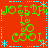 A static image with a red background featuring green text and light blue decorative elements arranged in a repeating pattern.