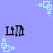 A static image with a light purple background featuring four identical black text elements and multiple cyan square patterns arranged in repeating clusters.
