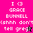 Pixelated text and symbols on a split background with pink, purple, and black sections, featuring 'I <3 GRACE BUNNELL' and 'shhh don't tell greg' with star and heart symbols.