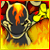 Animated icon of a dark figure with glowing orange hair against a fiery background, yellow skeletal hands visible on the right.