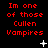 Red pixelated text reads "Im one of those Cullen Vampires" on black background with white star and dot animations.