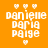 Four orange background display white text 'danielle paria paige' with pink bars and heart symbols, each showing a different bar position