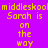 Pixelated yellow text on a solid purple background repeats 'middleskool Sarah is on the way' in two identical vertical