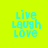 Four variations of a pixelated 'Live Laugh Love' text design on bright yellow background with blue horizontal bars.