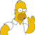 Pixelated yellow cartoon character with brown beard, white shirt, and gray pants holding a banana in right hand.