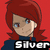 Pixelated character with red hair and blue eyes in a dark blue top against red background, with text "Silver" below.