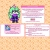 Pixelated avatar with green hair and purple clothing stands beside four rectangular panels on a beige background.