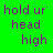 Green background with purple pixelated text reading 'hold ur' 'heavy head heart high </3', no visible animation changes.