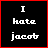 nine black square with red borders displays the text 'I hate jacob' in white pixelated font, where 'hate' cycles through multiple shades of red across frames