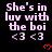 Pixelated text reads "She's in luv with the boi <3 <3" on black background, each frame shows red heart symbol appearing at bottom-right of one