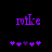 Purple pixelated text 'nike' above five purple heart symbols on a black background, with one heart changing color between frames.