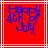 Red square with white border containing blue pixelated text reading 'Happy 4th of July' in two