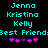 Pixelated cyan text lists names and 'Best Friend' with pink hearts on black background, showing animation change in heart colors.