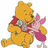 Pixelated cartoon of a yellow bear holding a smaller pink piglet, with pink text reading "WHINNE THE POOH AND PiGLET <33" on white background.